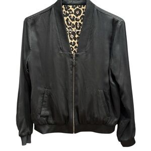 Stella & Dot Reversible Black/Leopard Bomber Jacket Medium